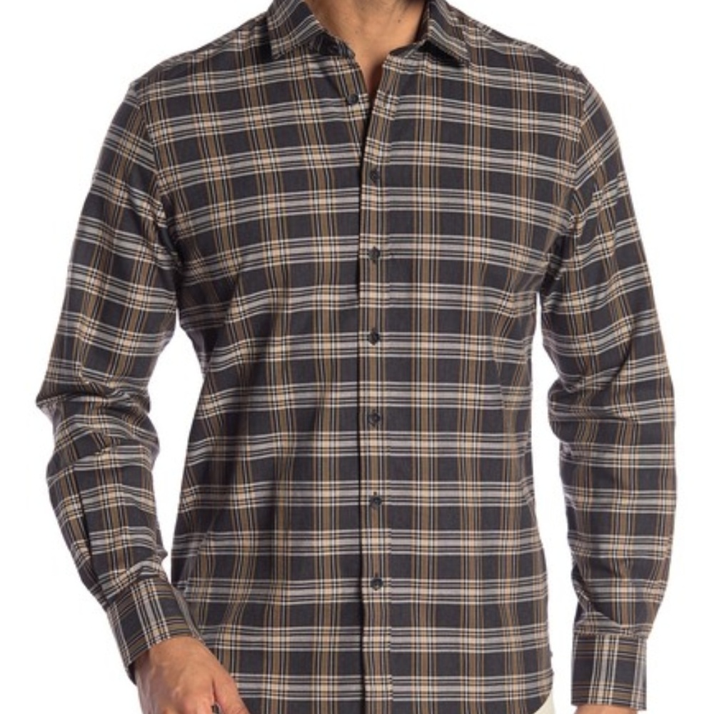 NWT-Toscano Checkered Long Sleeve Regular Fit Spor